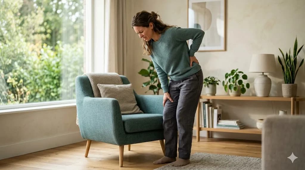 Adult holding lower back and back of leg — sciatica treatment at Back and Body in Shelby Township, MI